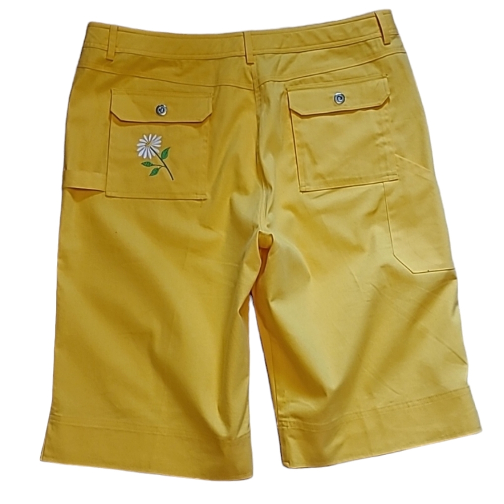 SZ14 Daisy Yellow Culottes Bermuda Embroidered Long Shorts Capris